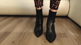 Mistress in ankle boots and leopard legins - porn video