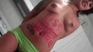 Brunette whore spanked and get to drink her piss - porn video